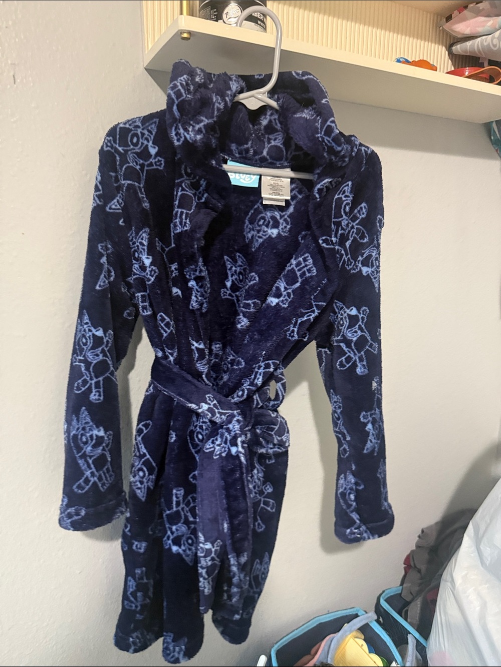 Plush Kids Robe in Navy with Robot Print - Cozy Hooded Bathrobe